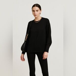 Vince Black Silk Blend Blouse  Long Sleeve Minimalist Workwear Top Size S